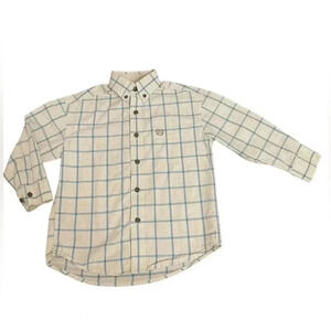 Panhandle Slim Beige Blue Plaid Western Long Sleeve Button Down Shirt Boy’s XS/4